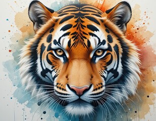 Obraz premium Close-up tiger's head watercolor illustration