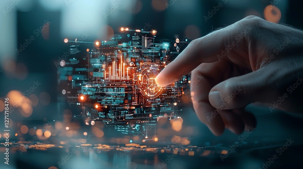 Poster innovative technological advancement digital interface abstract visualization futuristic environment