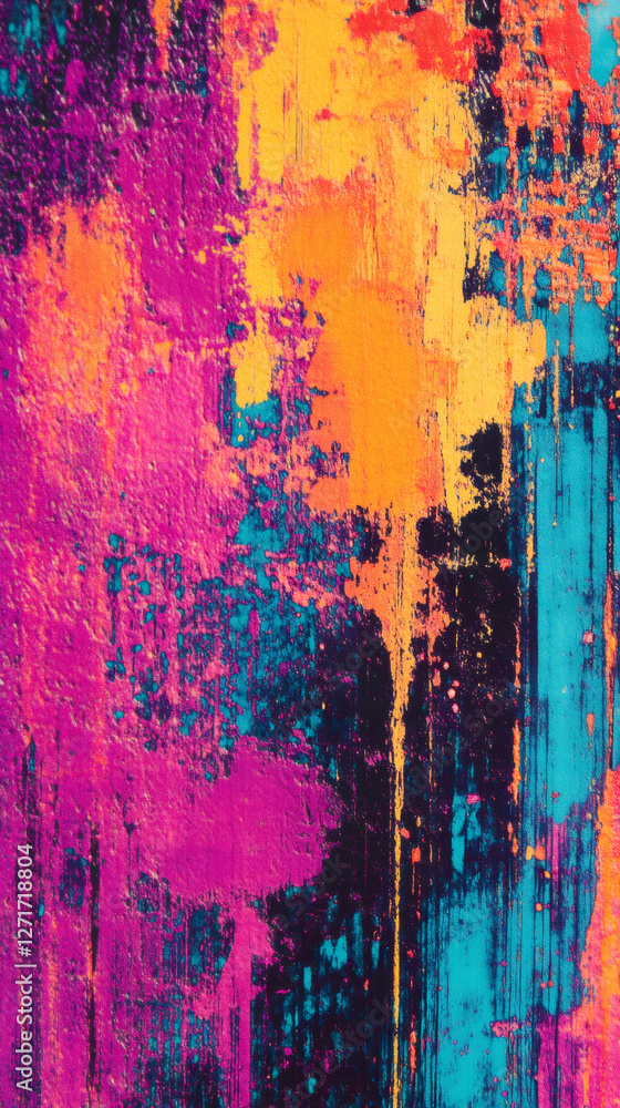 Poster Colorful abstract background with drips and splashes of paint creating a vibrant grunge texture, ideal for creative projects