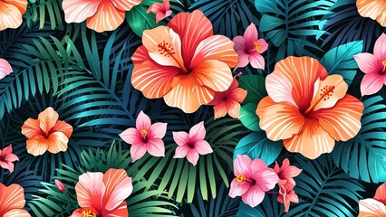 Vibrant Tropical Hibiscus Paradise: A Lush Floral Tapestry