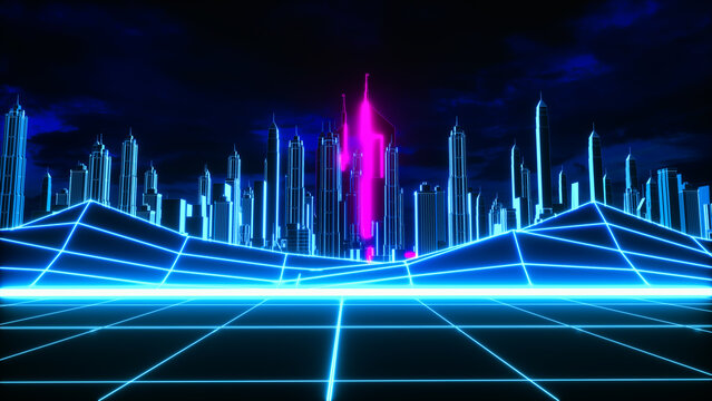 a neon colored digital background world (3d rendering)