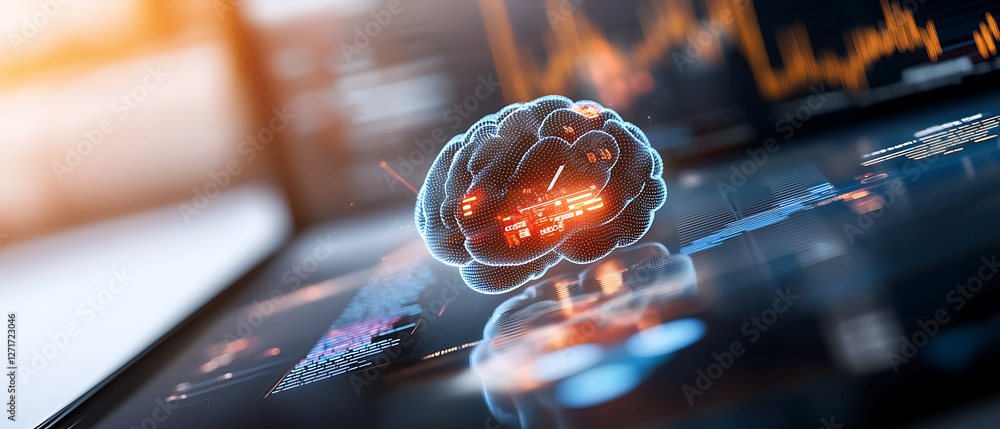 Poster innovative digital brain representing artificial intelligence revolution modern tech environment inf