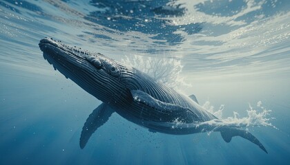 Obraz premium Humpback whale breaching ocean wildlife photography underwater side view nature conservation