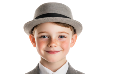 Stylish young boy in hat and tie, a portrait of classic charm fashionable formalwear
