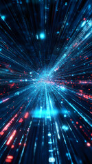 Obraz premium Red and blue data streams converging at high speed in the cyberspace, creating a wormhole effect
