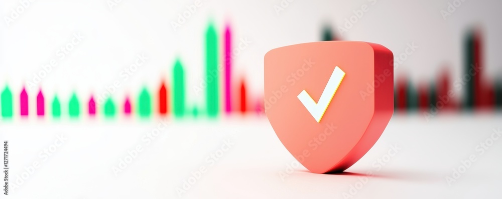 Poster a vibrant shield symbolizing security stands before colorful graphs, representing data protection an