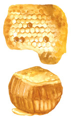 Watercolor honeycomb clipart set transparent PNG