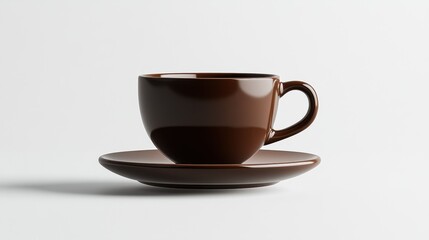 Obraz premium Brown ceramic cup and saucer placed on a plain white background for food and beverage photography