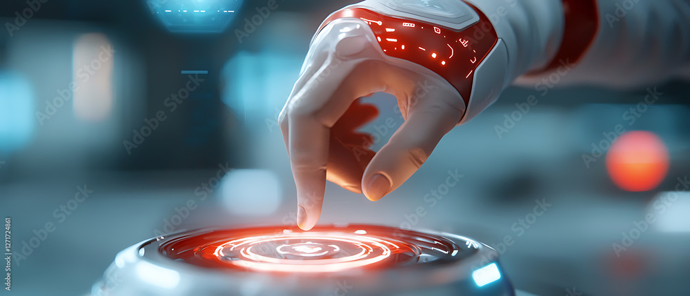 Poster innovative holographic ai interface managing data exchange in a high-tech research lab futuristic en