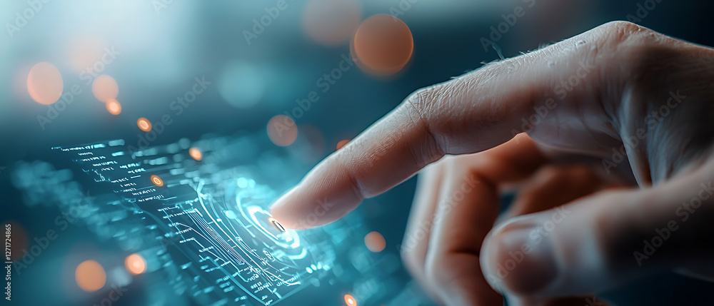 Poster innovative holographic ai interface for data management digital workspace technology visualization v