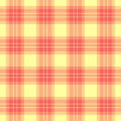Vibrant pastel plaid pattern in yellow and coral. Perfect for textile design, website backgrounds, or cheerful branding.  This seamless texture evokes feelings of warmth, happiness, and springtime.