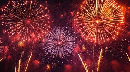 Colorful fireworks bursting in the night sky during a celebration event display