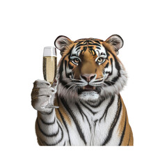 Majestic Tiger Raising a Toast with Champagne