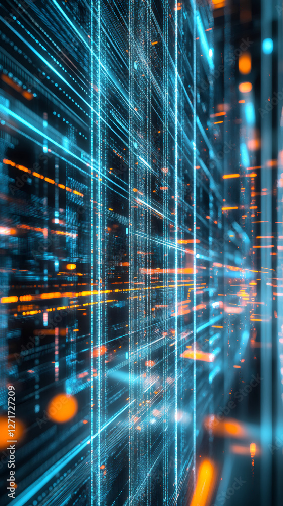 Aufkleber digital data streams glowing with vibrant lines and binary code, symbolizing rapid information flow 