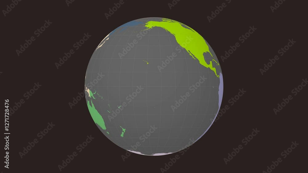 Poster rotating earth. normal sphere view. slow speed earth rotation. colored continents style. world map w