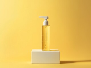 Minimalist yellow gel bottle on a clean background.