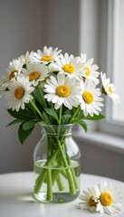 Freshly picked daisies in a vase alongside pressed spring flowers, spring flowers, bouquet, daisies