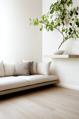 Explore Modern Living: A Minimalist Lounge with Greenery and Soft Textiles for an Inviting Atmosphere in Your Home Decor