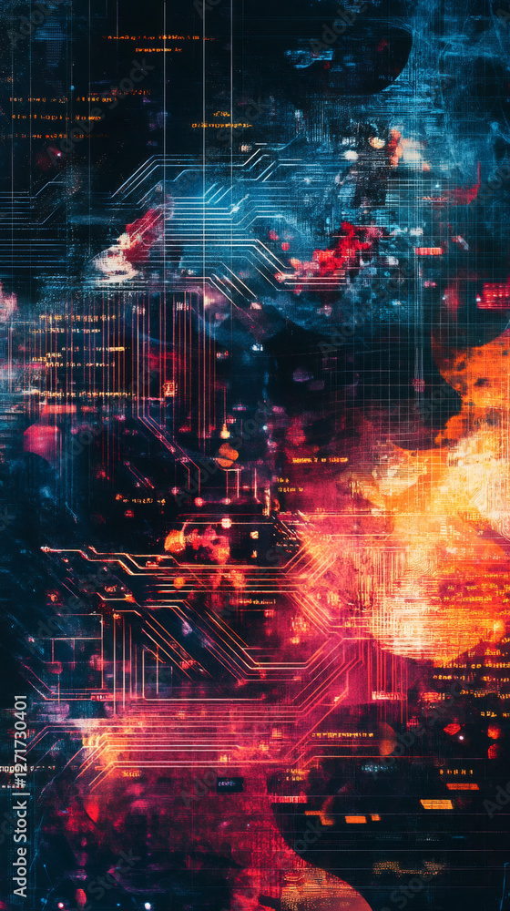 Aufkleber electronic circuit board forming human head silhouette, representing ai fusion of technological inno