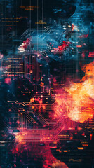 Fototapeta premium Electronic circuit board forming human head silhouette, representing AI fusion of technological innovation with cognitive consciousness