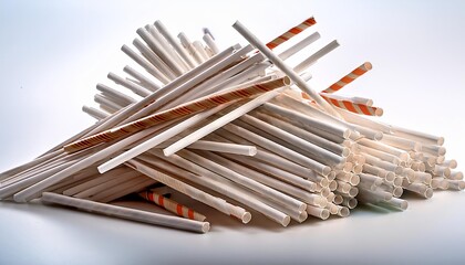 pile of paper straws on a white background