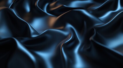 Fototapeta premium A close-up of luxurious blue satin fabric with soft folds and a smooth texture.