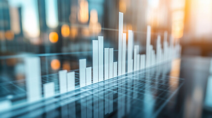 3D Business White Bar Graph, Chart Showing Financial Growth, Stock Market Progress, Investment Trends, and Economic Success in Finance and Marketing.