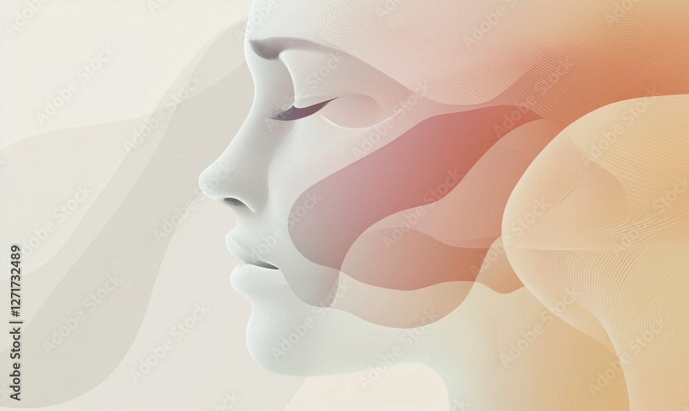 Poster abstract profile of a serene face, blending soft colors and smooth textures for a calming effect.