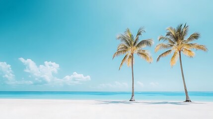 Two Palm Trees on a White Sandy Beach
