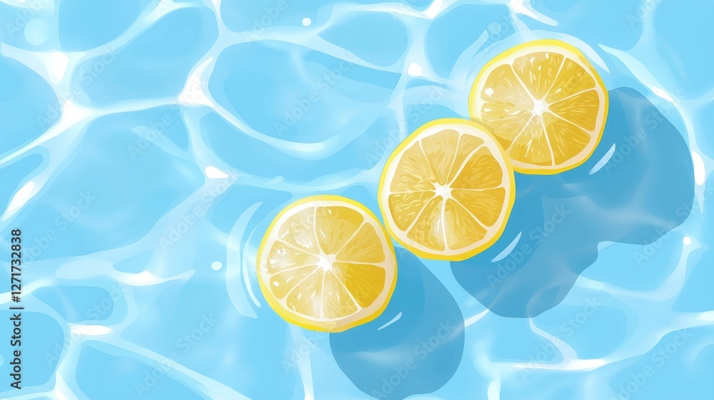 Aufkleber refreshing summer vibes, two lemons floating in a sparkling blue pool two