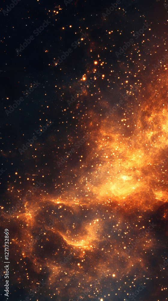 Fototapete orange nebula is expanding in the dark universe, creating an abstract cosmic background with many br