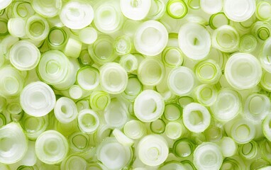 A wooden bowl of green onion cut into small pieces. fresh spring green scallion for cooking and healthy food
