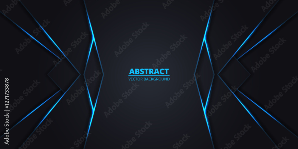 Poster Dark abstract background with geometric dynamic glowing blue lines. Modern trandy background for business, corporate, brochure, banner, cover or poster. Vector illustration