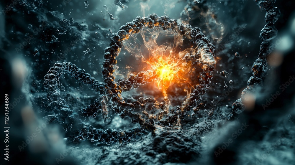 Aufkleber editing a radiant dna strand in a dark underwater environment macro photography science conceptual a