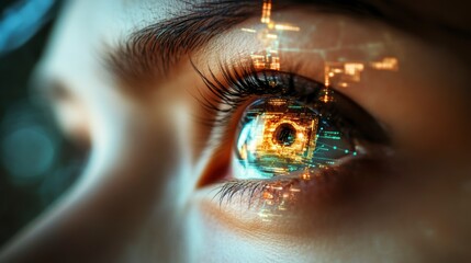 Woman's eye with digital overlay