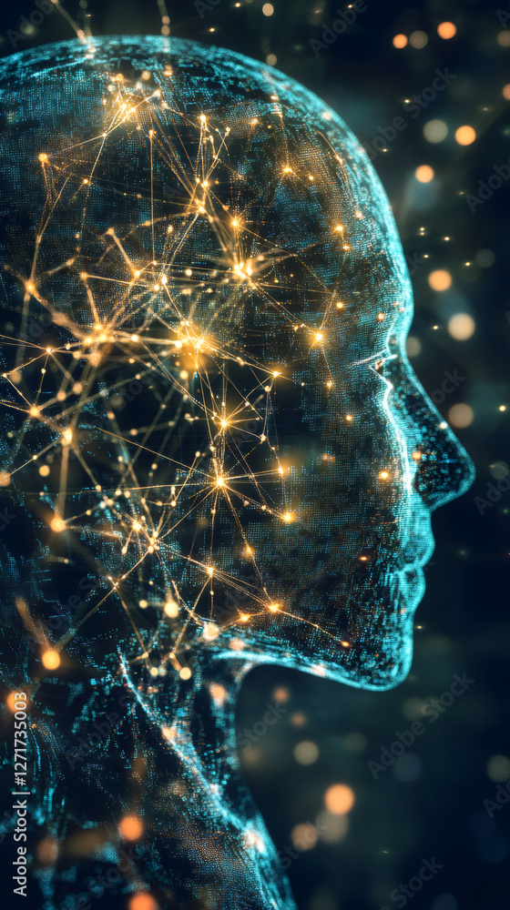 Leinwandbilder Complex network of connections illuminating digital human head, symbolizing artificial intelligence and neural network processing