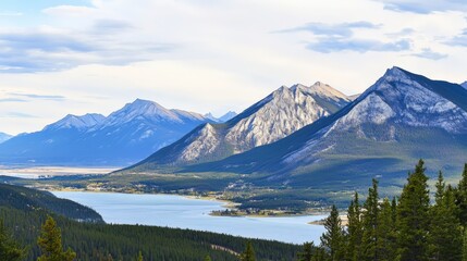 Stunning Mountain Range with Serene Alpine Lake: A Breathtaking Landscape