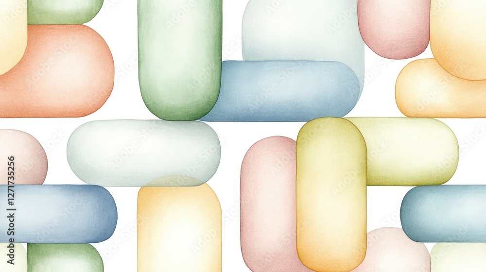 Poster abstract arrangement of smooth, rounded shapes in soft pastel colors creating a harmonious, modern p