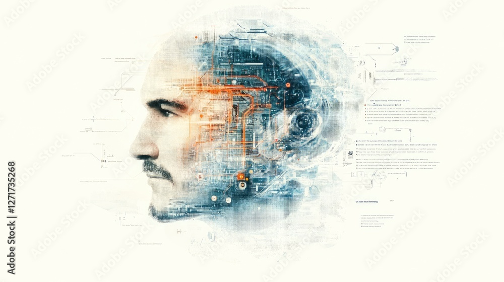 Aufkleber futuristic human profile integrating technology and digital data for advanced cybernetic concepts