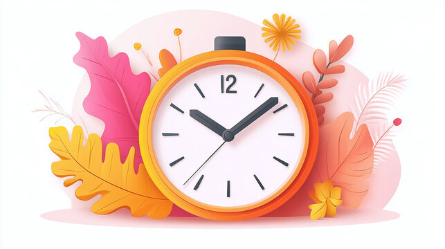 Stylish clock surrounded by vibrant leaves, perfect for scheduling reminders and adding a touch of nature-inspired flair to any space or time management project.