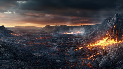 A stunning photo of volcanic activity along a tectonic plate boundary, with eruptions and lava flows.