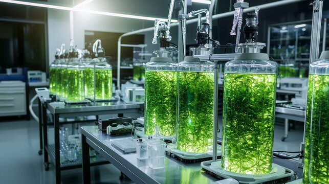 Advanced ecolab researching algae bioprocessing laboratory scientific study high-tech environment innovative research