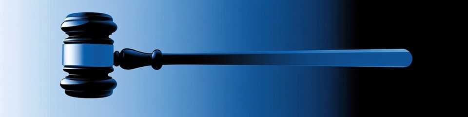 Obraz premium Consumer Protection Day: Wooden Gavel Symbolizing Legal Rights on Minimalist Blue-White Gradient. Abstract Marketing Background for Consumer Advocacy. Professional Design for Posters, Banners, and Leg