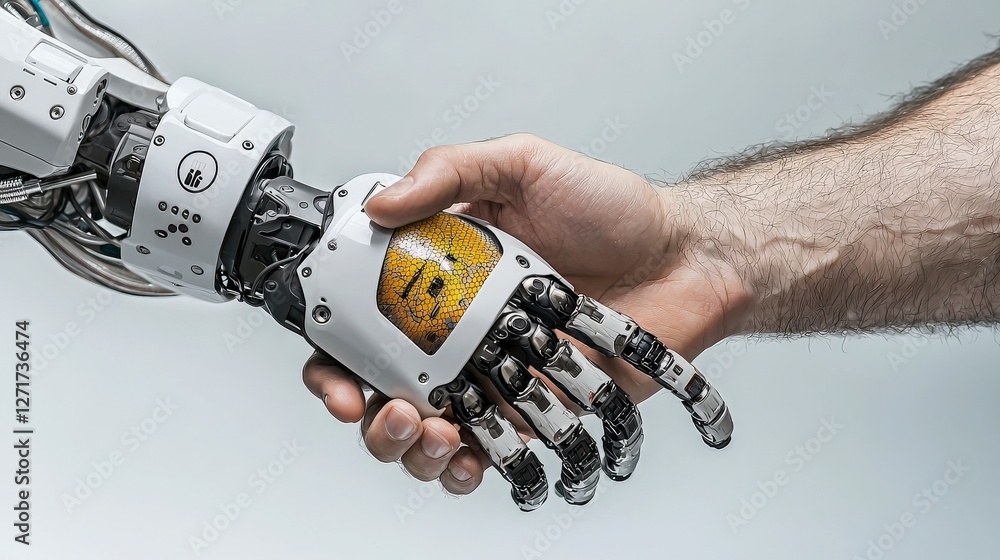 Poster Close-up of futuristic humanoid robot in high-resolution tech lab innovative robotics interaction