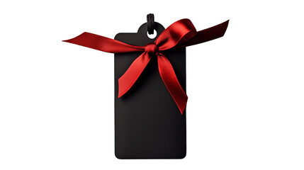 Elegant Black Gift Tag with Red Ribbon Bow for Holiday