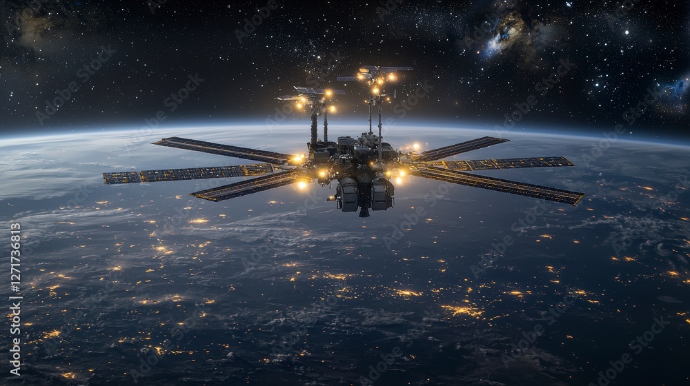 Aufkleber a majestic tranquil space station orbiting earth cosmic view digital art sci-fi theme outer space se