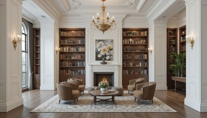 Elegant living room design modern home interior decor cozy atmosphere wide angle luxury concept
