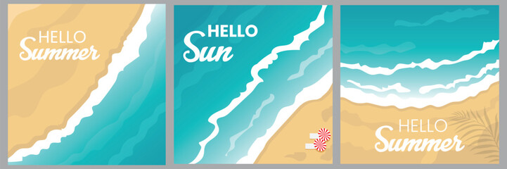 Hello summer, sun, summer vacation beach vacation, horizon banner.