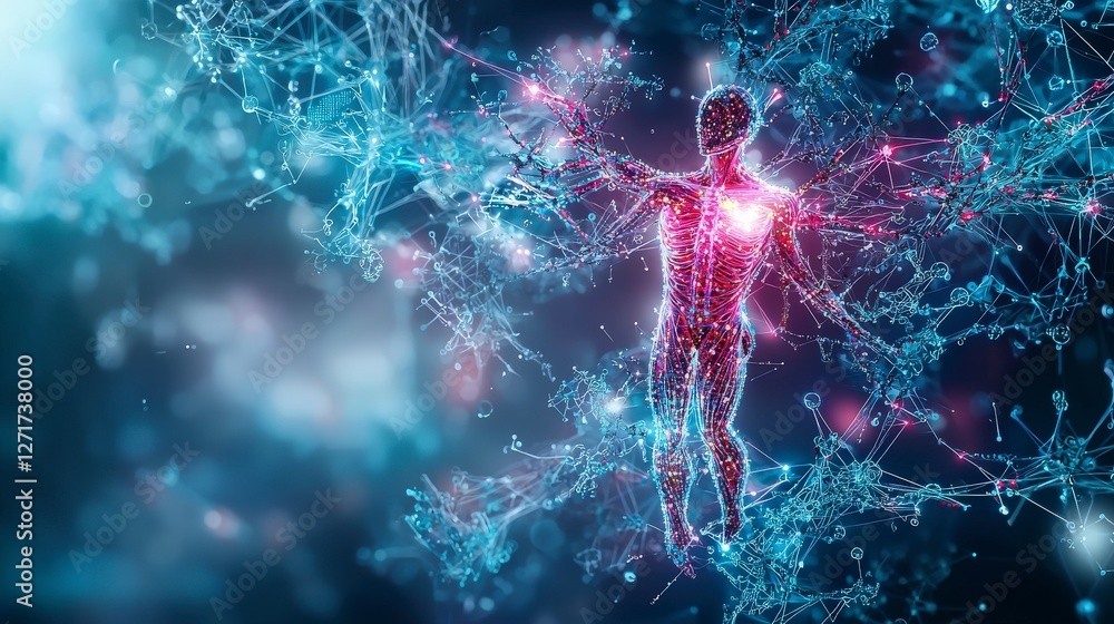 Aufkleber stunning visualization of human body in glowing data digital realm 3d art futuristic environment abs