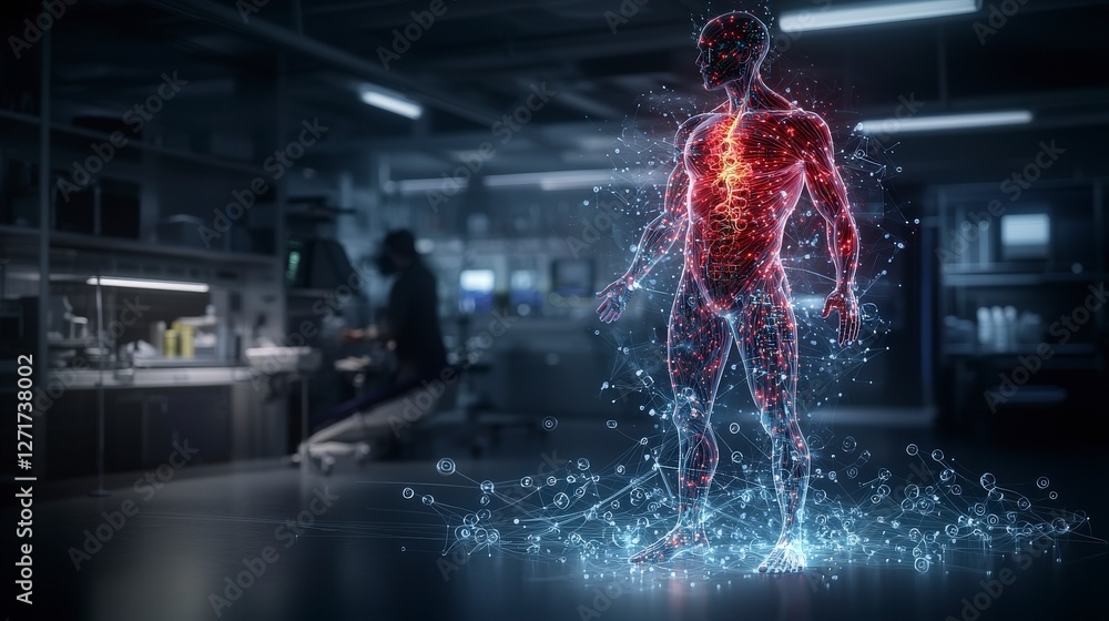 Poster Dynamic visualization of a human body structure laboratory setting 3d render scientific environment close-up view
